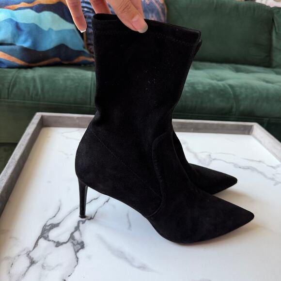 Stuart Weitzman Power Booties 75 in Black Suede Size 10.5 - Picture 4 of 10